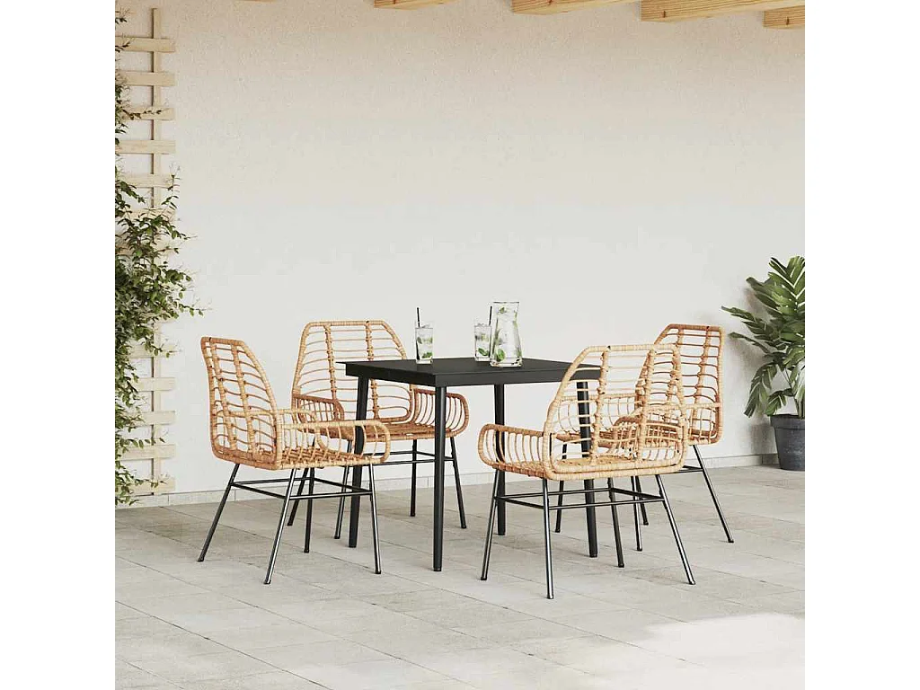 Juego de comedor jardín 5 piezas ratán sintético marrón