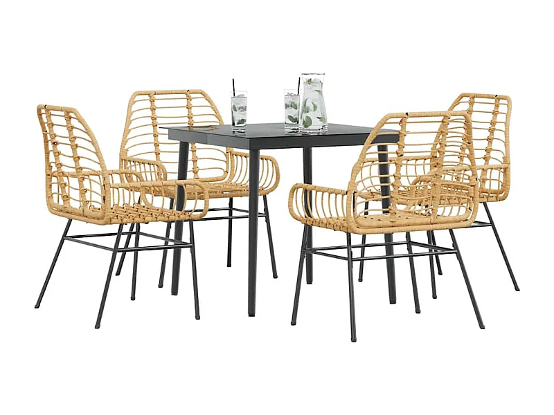 Juego de comedor jardín 5 piezas ratán sintético marrón