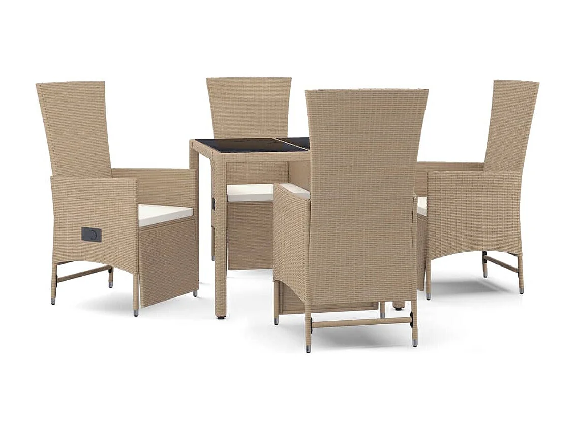 Ensemble à manger de jardin avec coussins 5 pièces Beige poly rotin