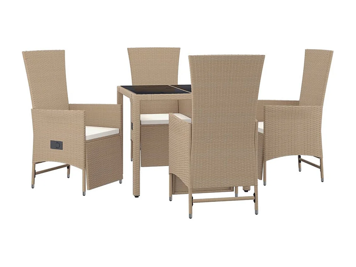 Ensemble à manger de jardin avec coussins 5 pièces Beige poly rotin
