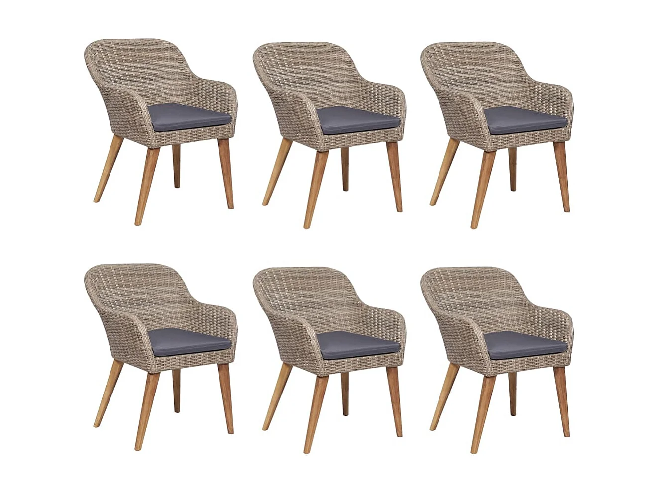 Ensemble à manger de jardin et coussins 7 pièces Marron