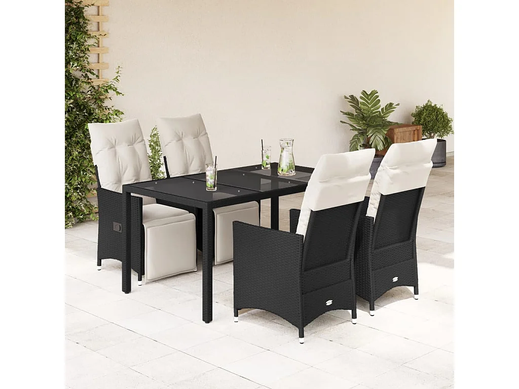 Set de muebles jardín 5 piezas con cojines ratán sintético negro