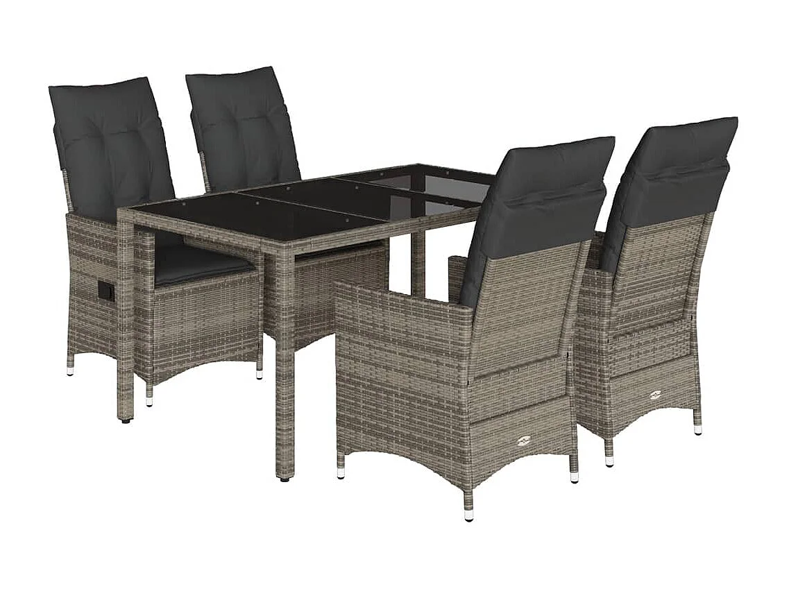 Ensemble à manger de jardin 5 pièces coussins gris résine tressée