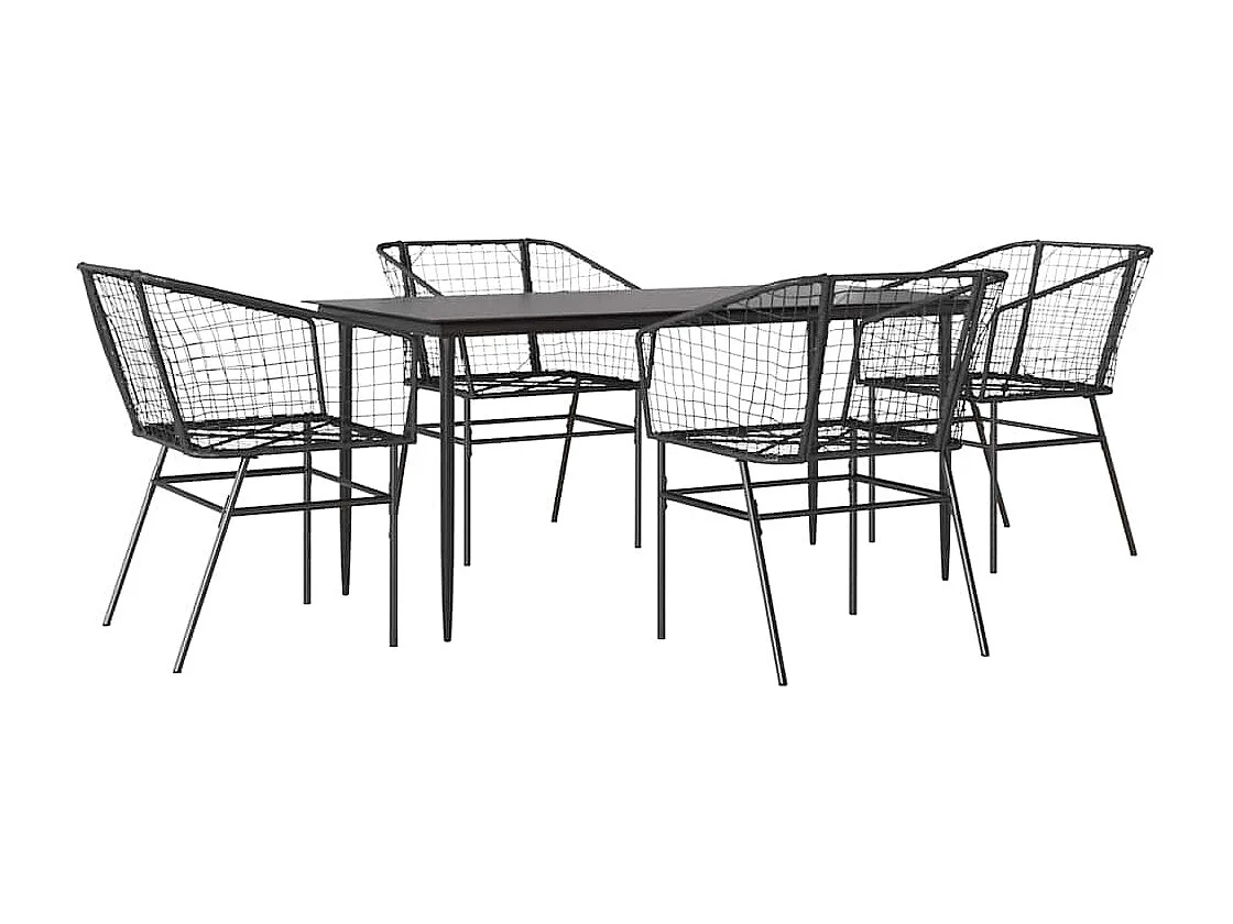 Juego de comedor jardín 5 piezas ratán sintético vidrio negro