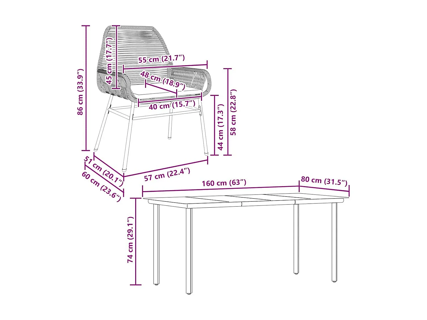 Ensemble à manger jardin coussins 5 pièces gris poly rotin verre