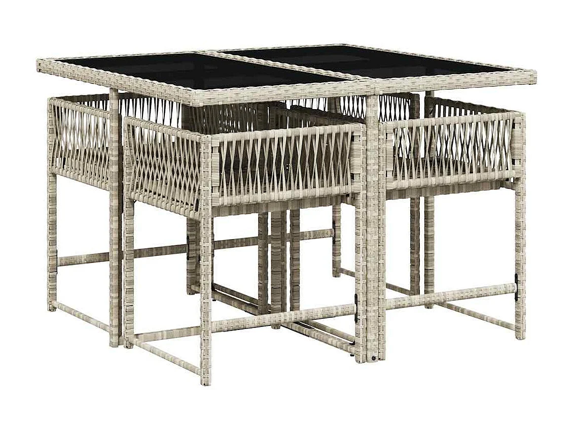 Set comedor de jardín 5 piezas cojines ratán sintético gris claro
