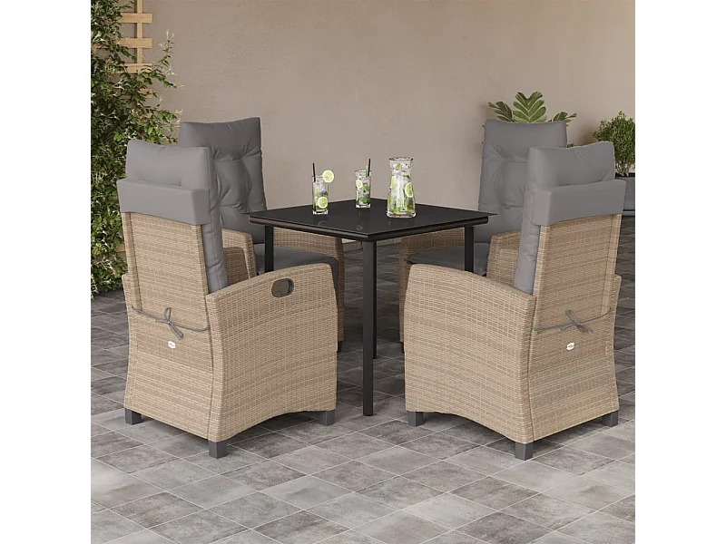 Set comedor de jardín 5 piezas con cojines ratán sintético beige