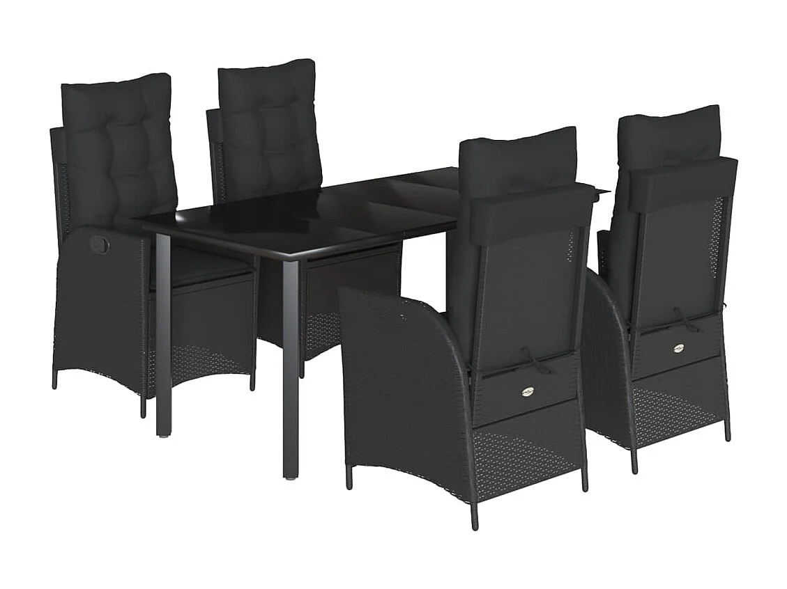 Set de muebles jardín 5 piezas con cojines ratán sintético negro