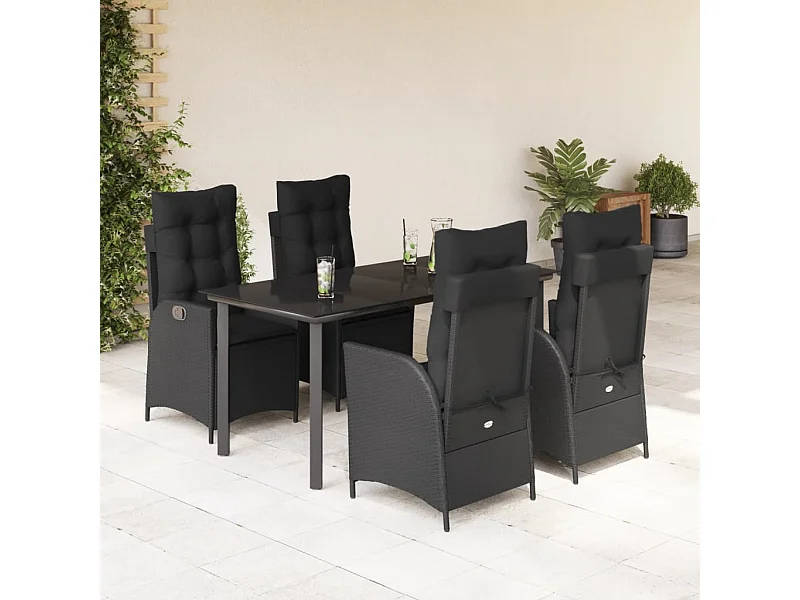 Set de muebles jardín 5 piezas con cojines ratán sintético negro