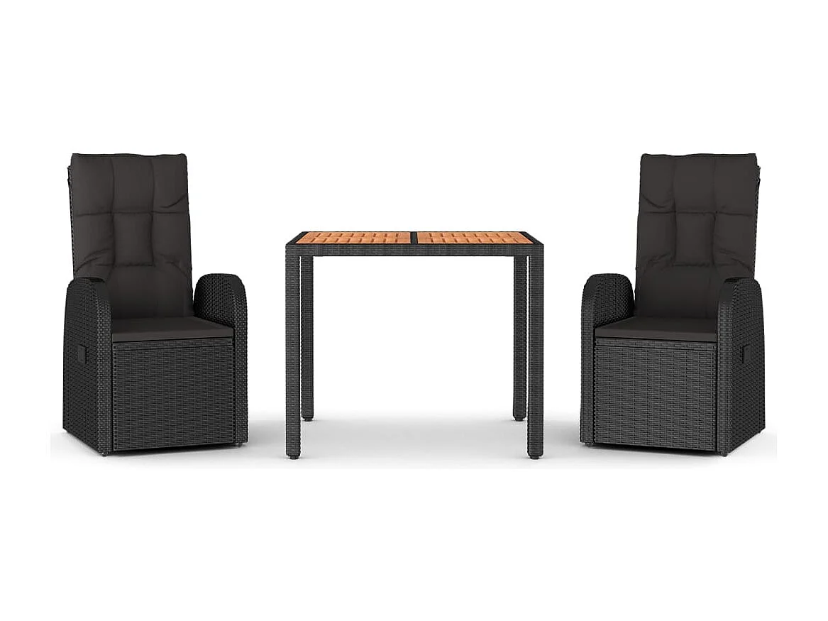 Set comedor de jardín 3 piezas con cojines ratán sintético negro