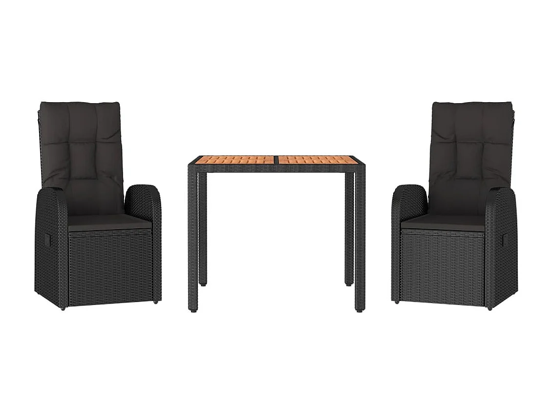 Set comedor de jardín 3 piezas con cojines ratán sintético negro