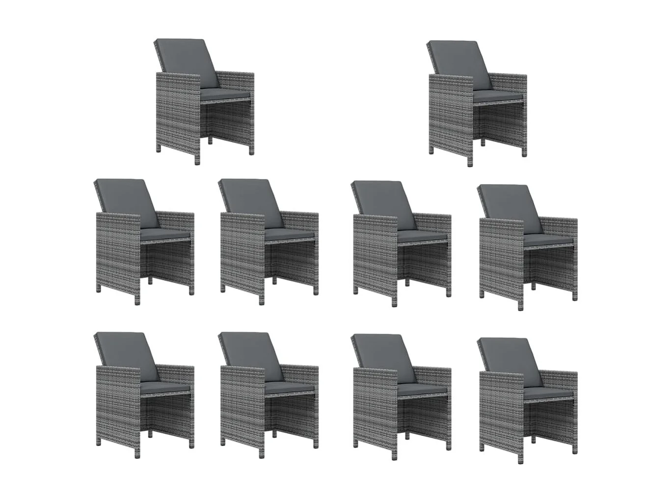 Set de comedor de jardín 11 piezas y cojines ratán sintético gris