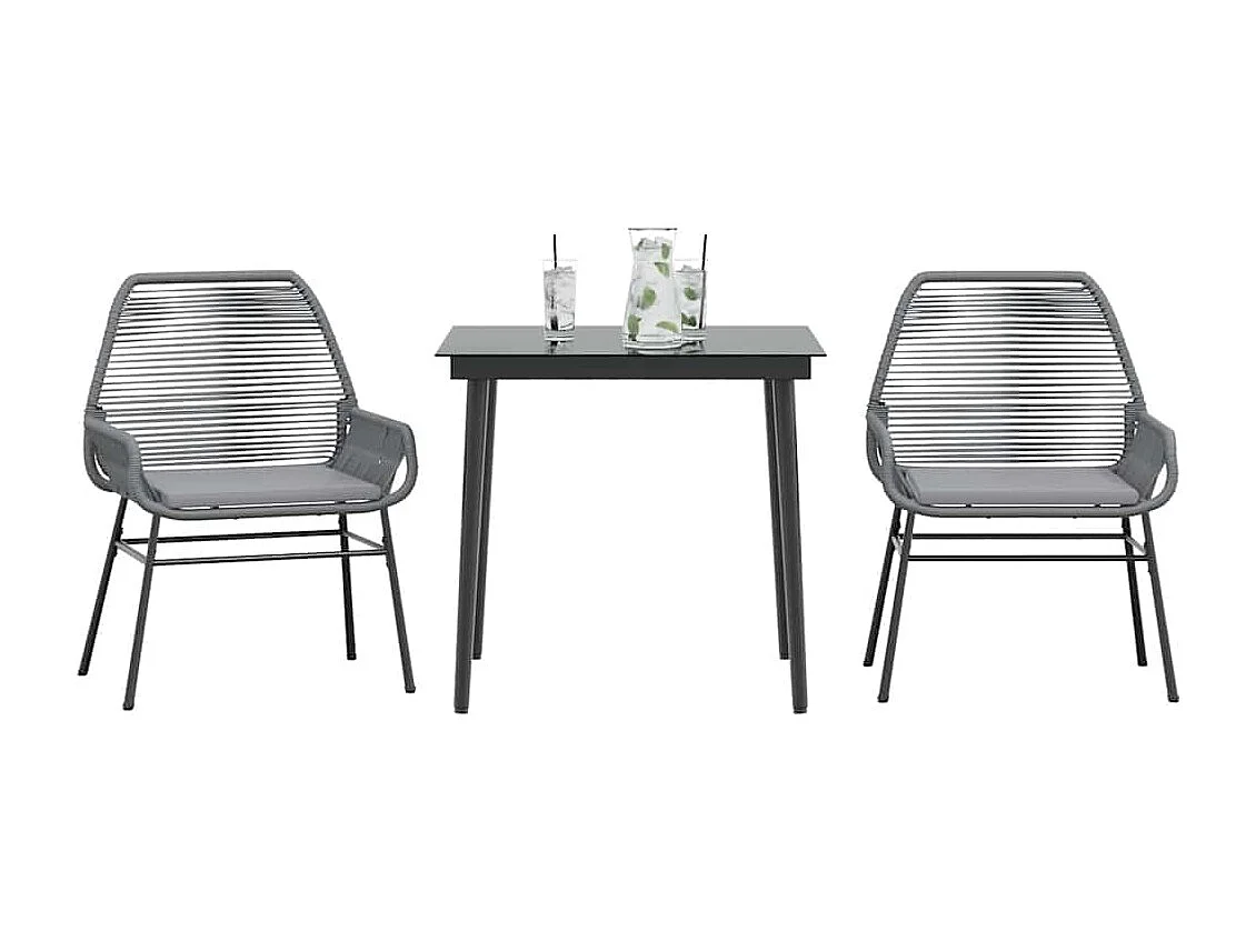Juego comedor jardín 3 piezas cojines ratán sintético vidrio gris