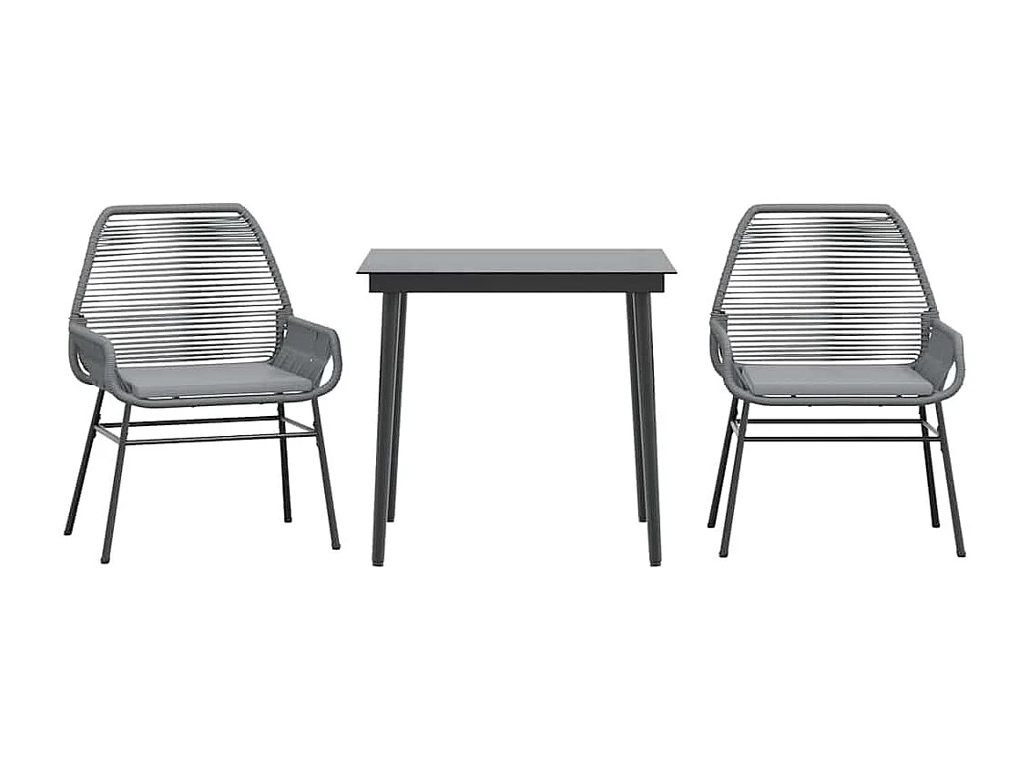 Juego comedor jardín 3 piezas cojines ratán sintético vidrio gris