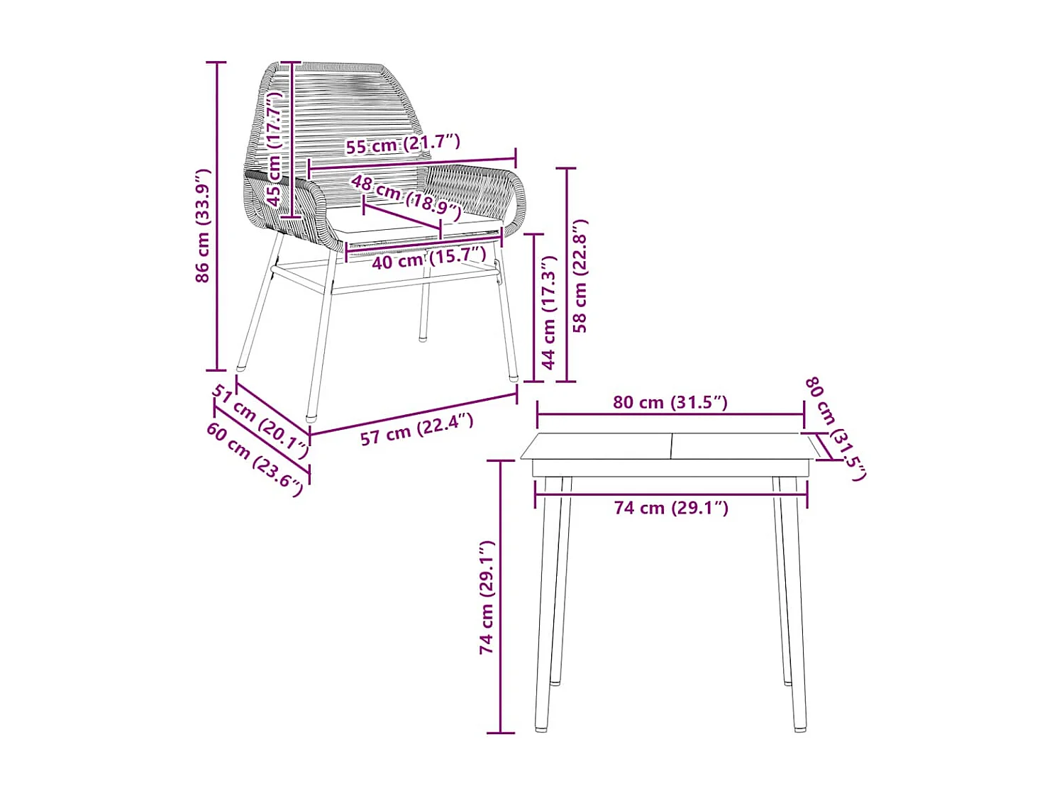 Juego comedor jardín 3 piezas cojines ratán sintético vidrio gris