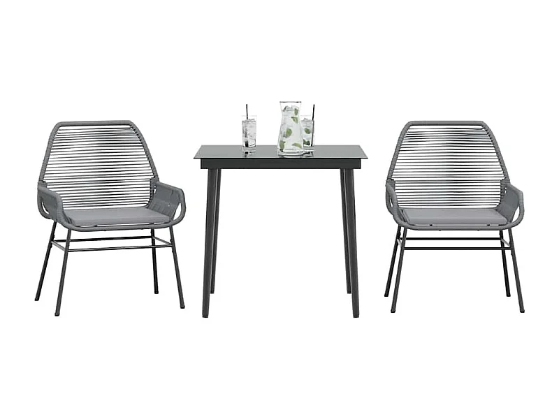 Juego comedor jardín 3 piezas cojines ratán sintético vidrio gris
