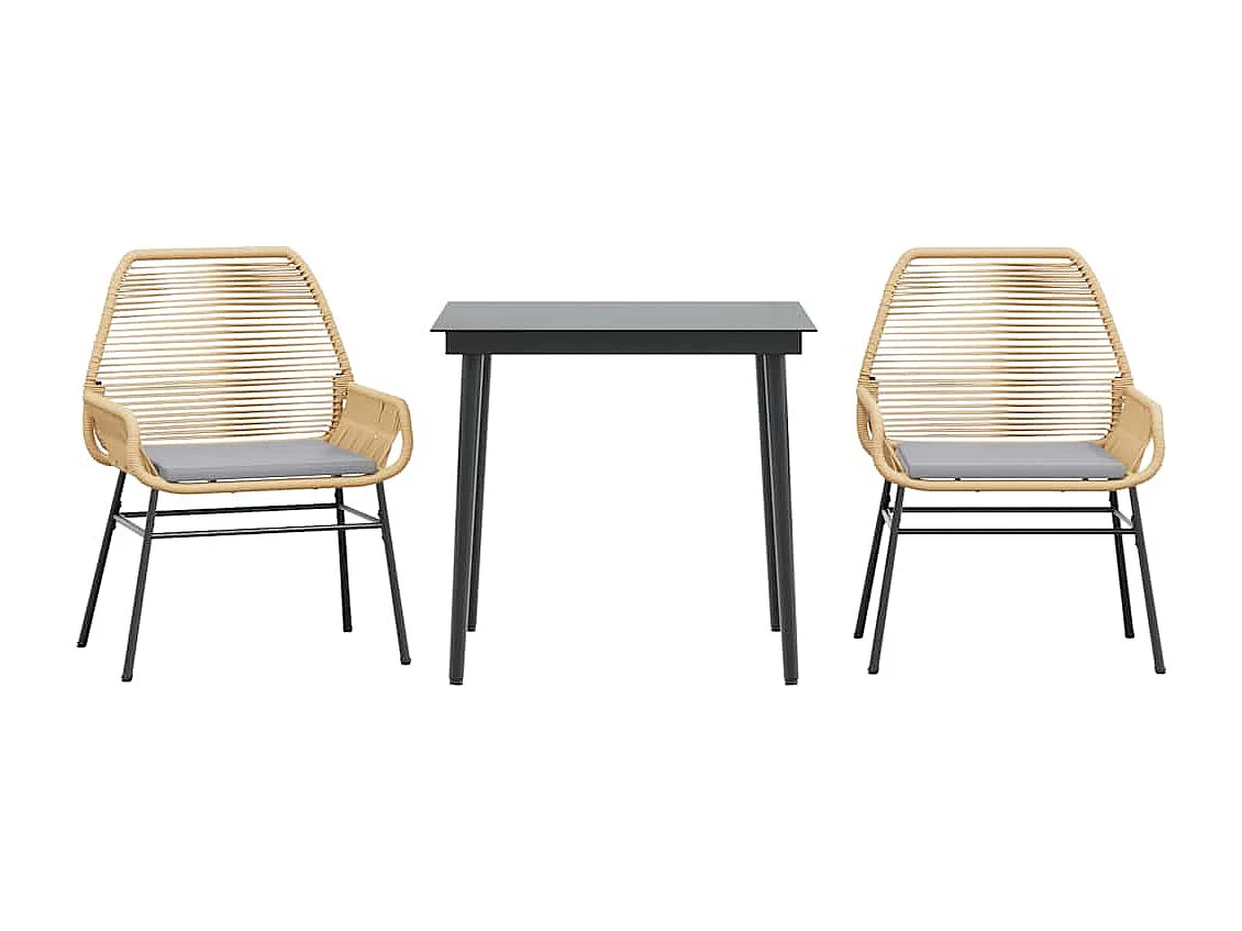 Ensemble à manger jardin coussins 3pièces marron poly rotin verre