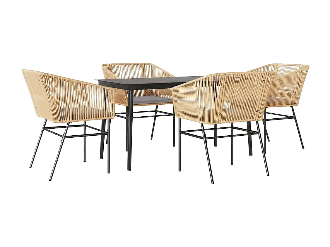 Juego de comedor jardín 5 piezas cojines ratán sintético marrón