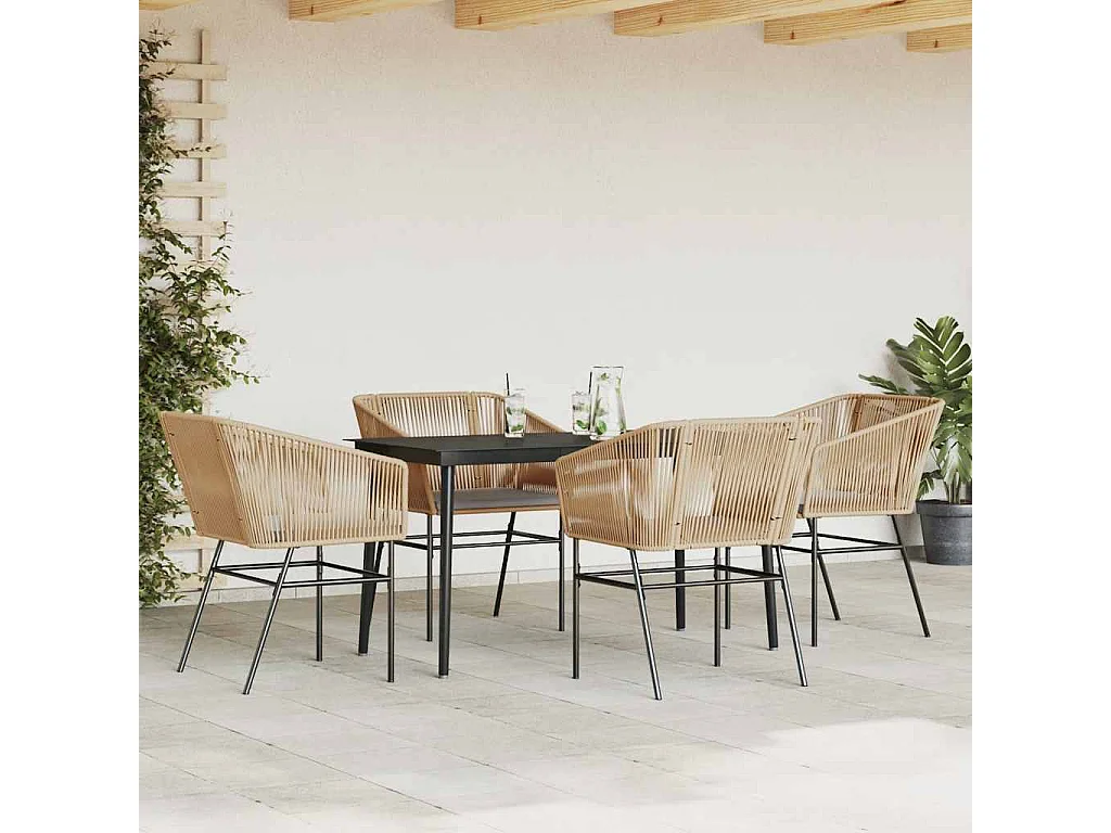 Juego de comedor jardín 5 piezas cojines ratán sintético marrón