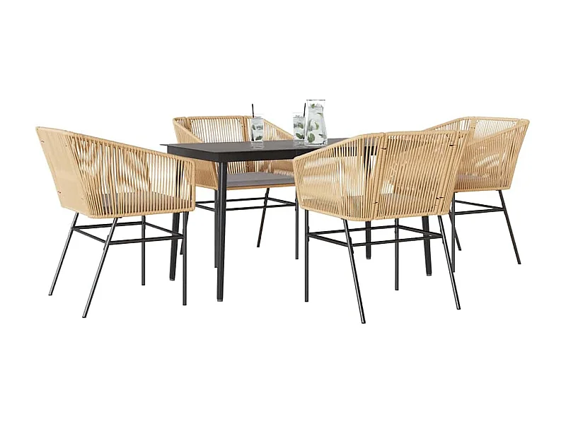 Juego de comedor jardín 5 piezas cojines ratán sintético marrón