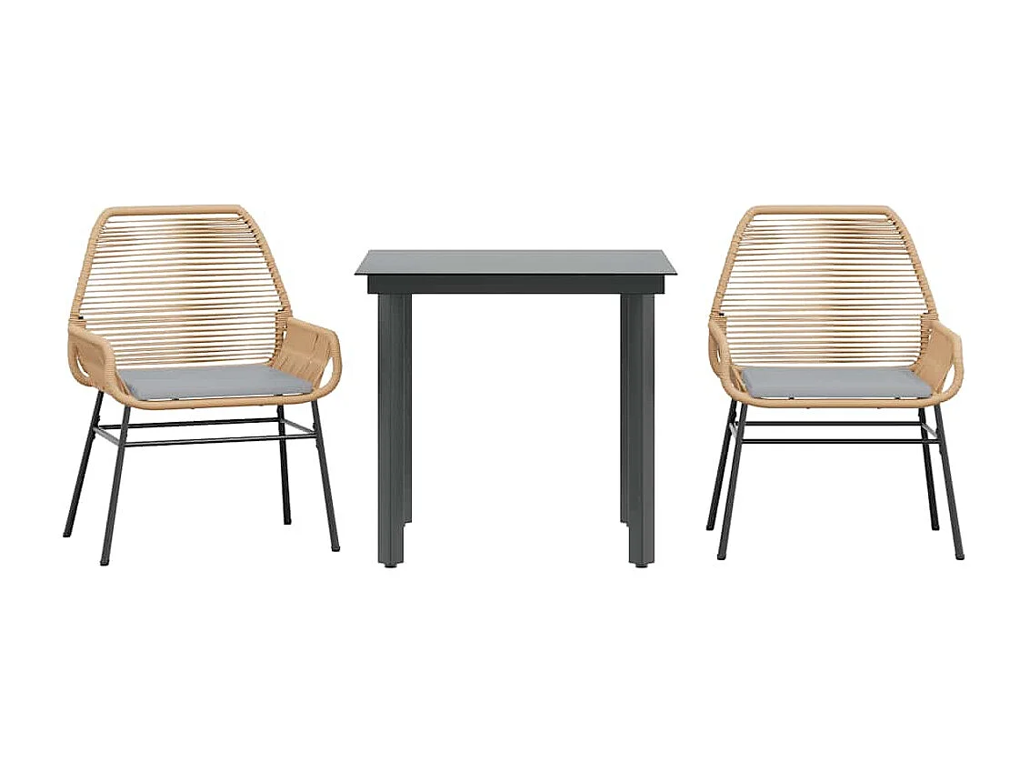 Juego de comedor jardín 3 piezas cojines ratán sintético marrón