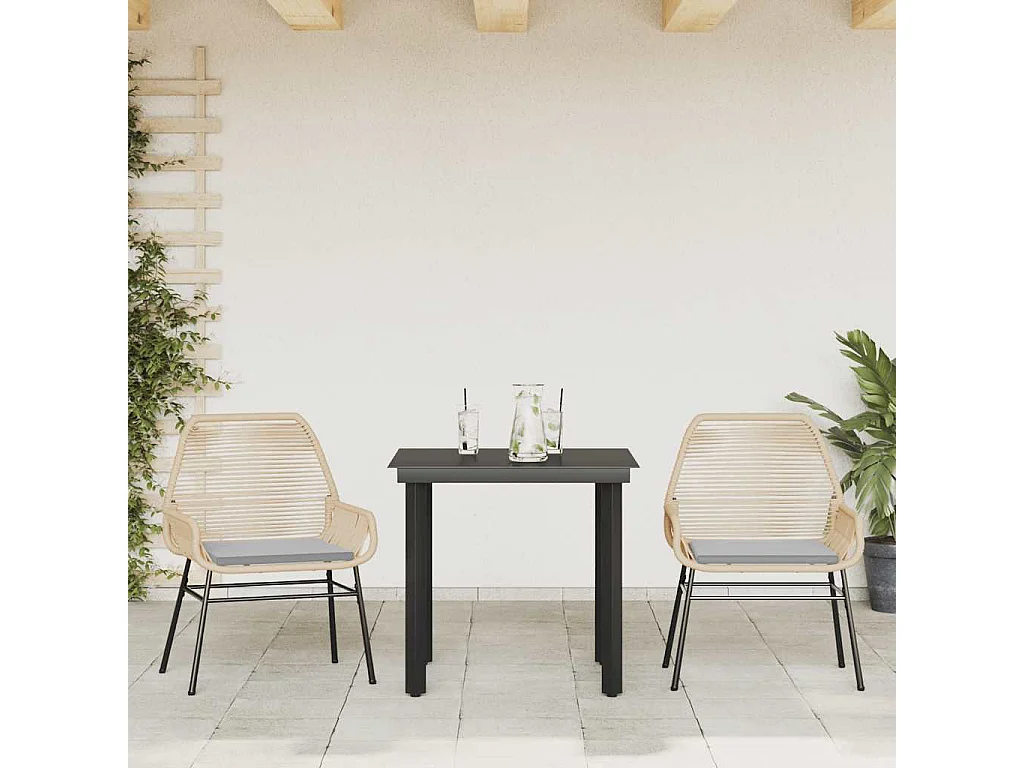 Juego de comedor jardín 3 piezas cojines ratán sintético marrón