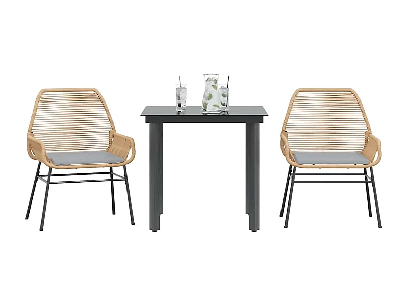 Juego de comedor jardín 3 piezas cojines ratán sintético marrón