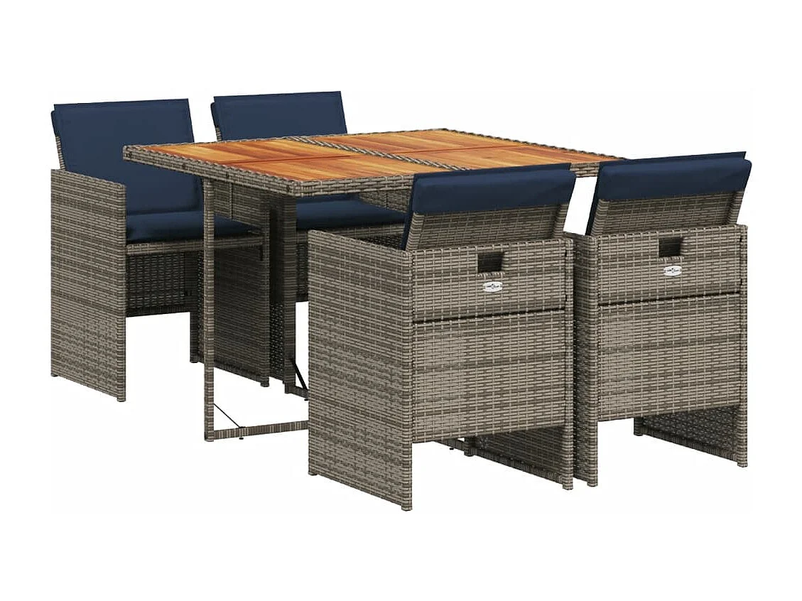 Ensemble à manger de jardin 5 pièces coussins gris résine tressée