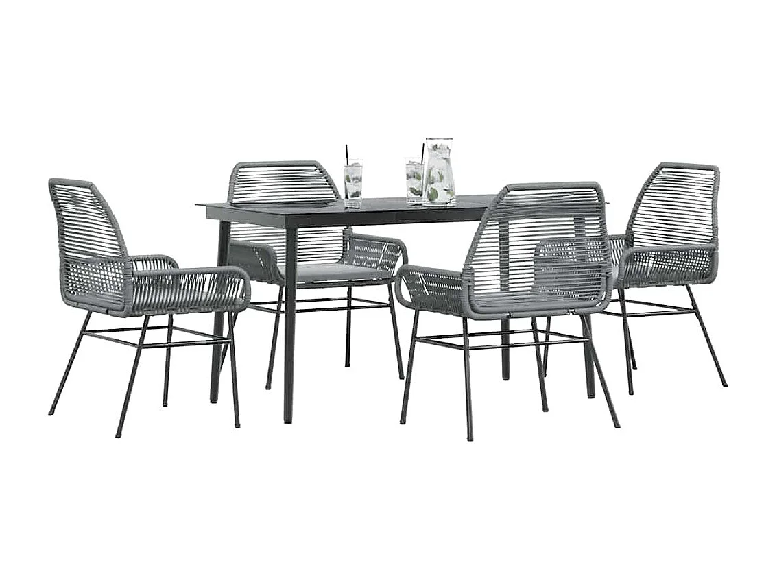 Juego comedor jardín 5 piezas cojines ratán sintético vidrio gris