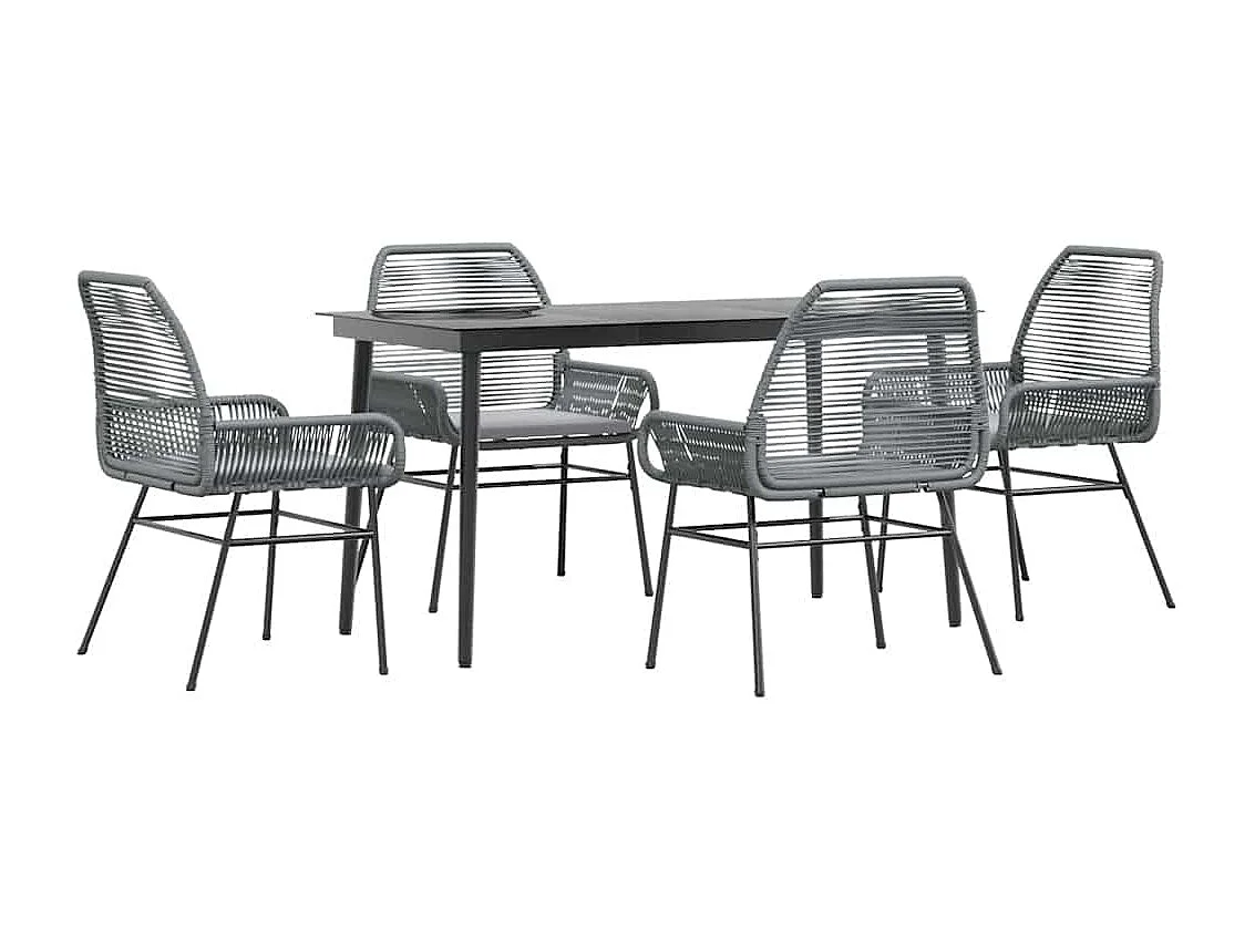 Juego comedor jardín 5 piezas cojines ratán sintético vidrio gris