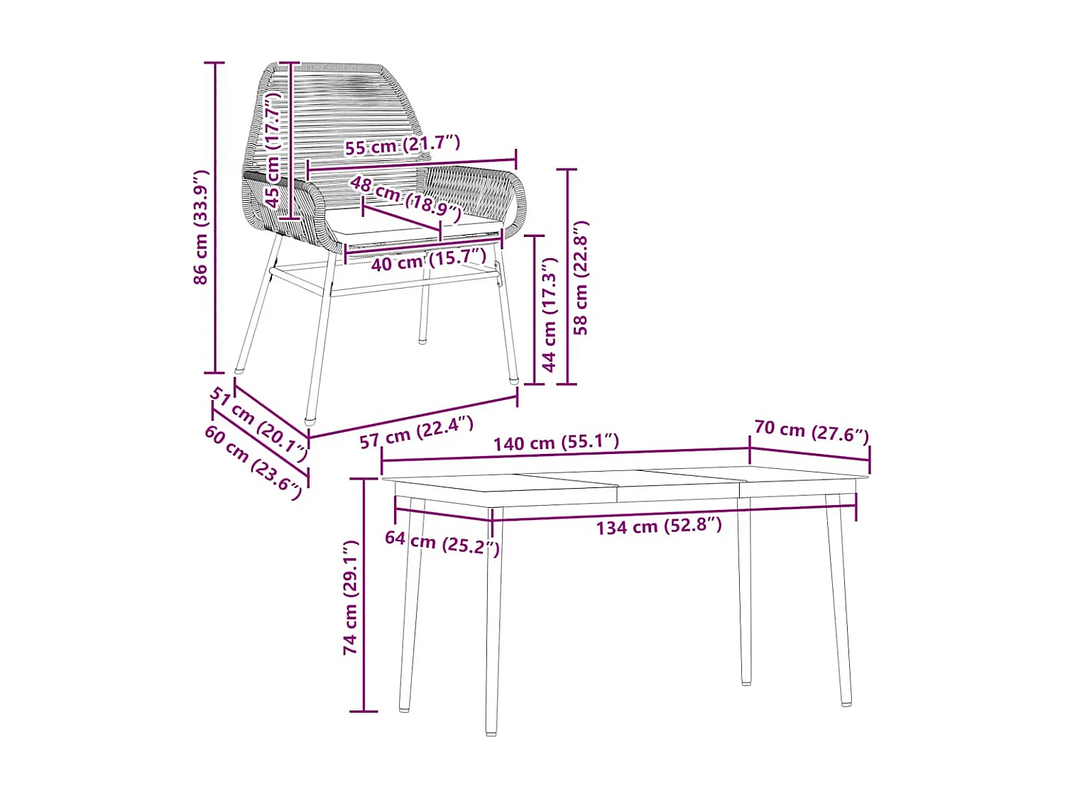 Juego comedor jardín 5 piezas cojines ratán sintético vidrio gris