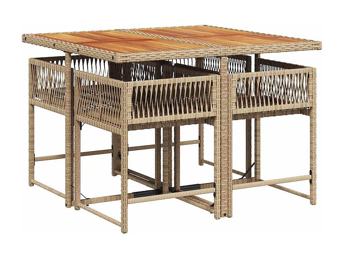 Set comedor de jardín 5 piezas con cojines ratán sintético beige