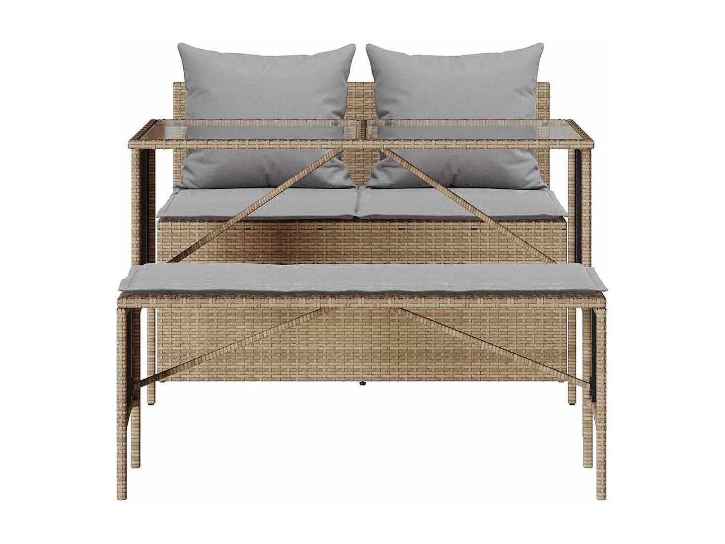 Set comedor de jardín 3 piezas con cojines ratán sintético beige