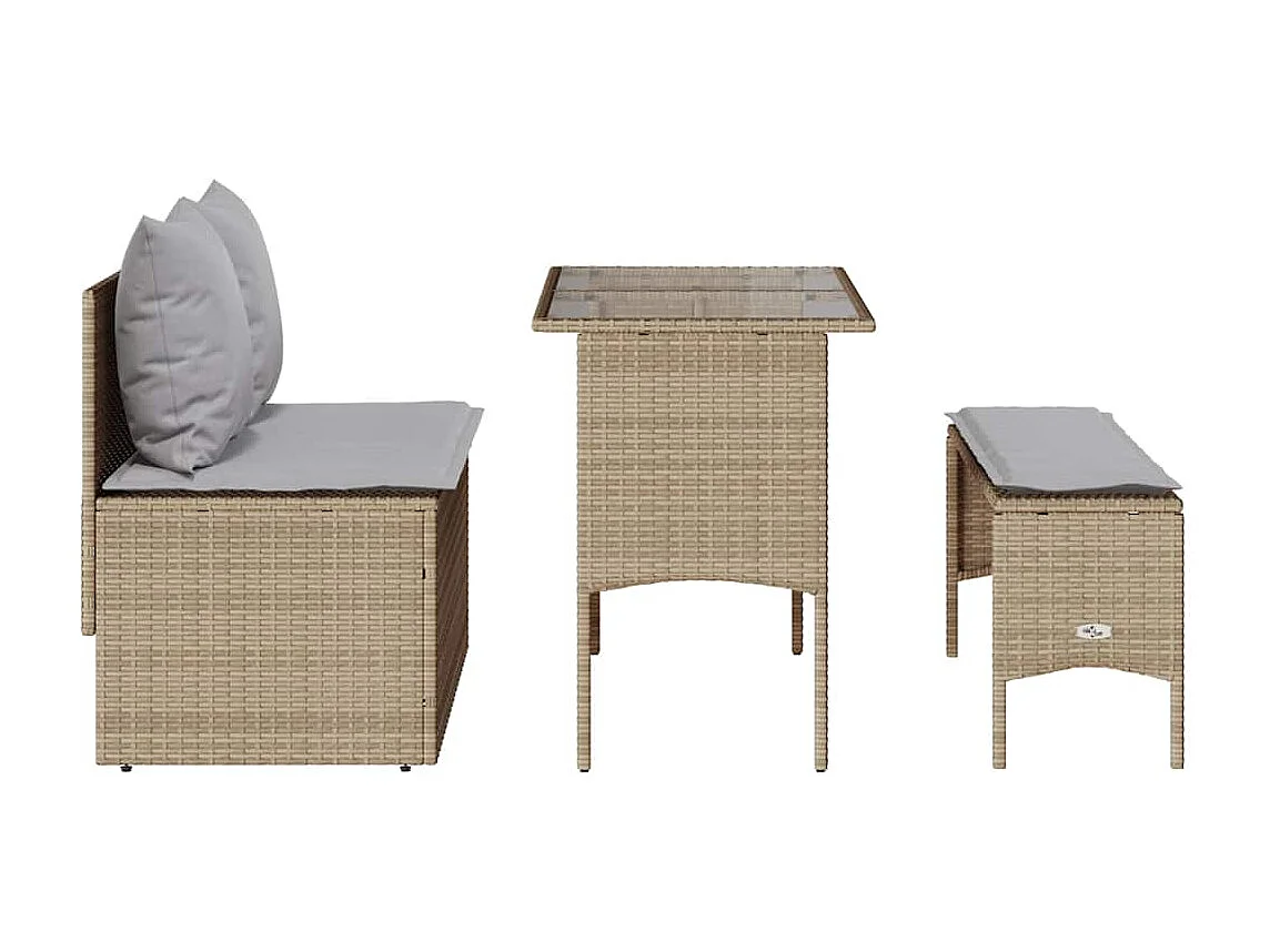 Set comedor de jardín 3 piezas con cojines ratán sintético beige