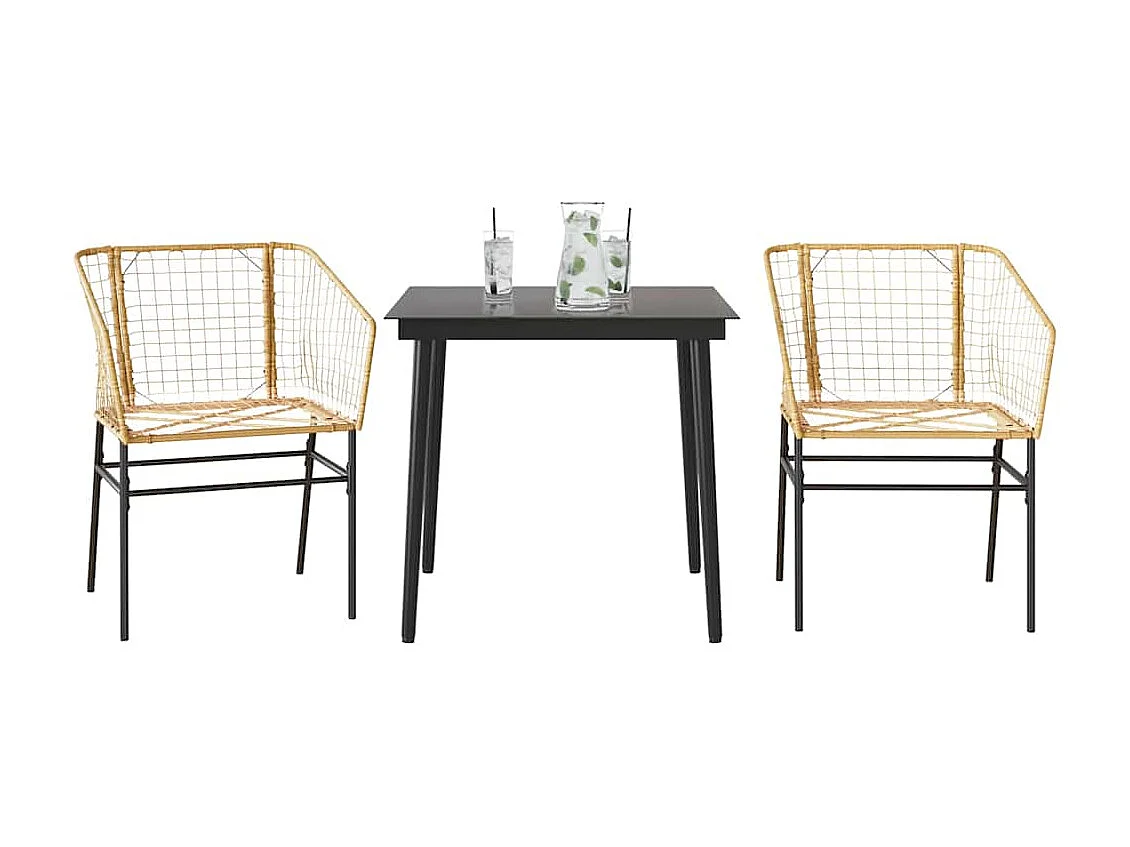 Juego de comedor jardín 3 piezas ratán sintético vidrio marrón