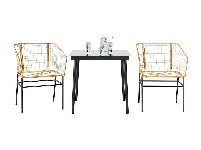Juego de comedor jardín 3 piezas ratán sintético vidrio marrón