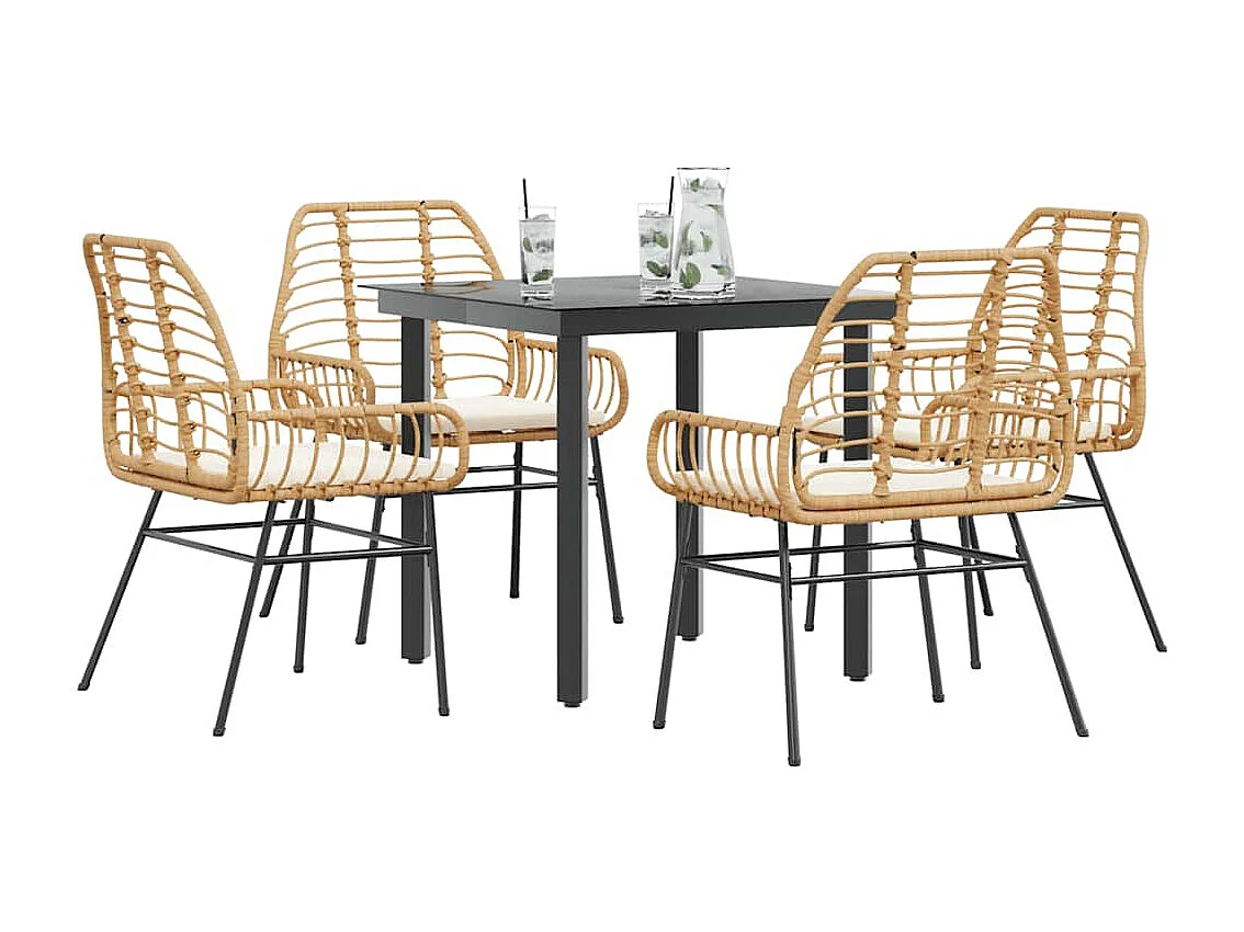 Juego de comedor jardín 5 piezas cojines ratán sintético marrón