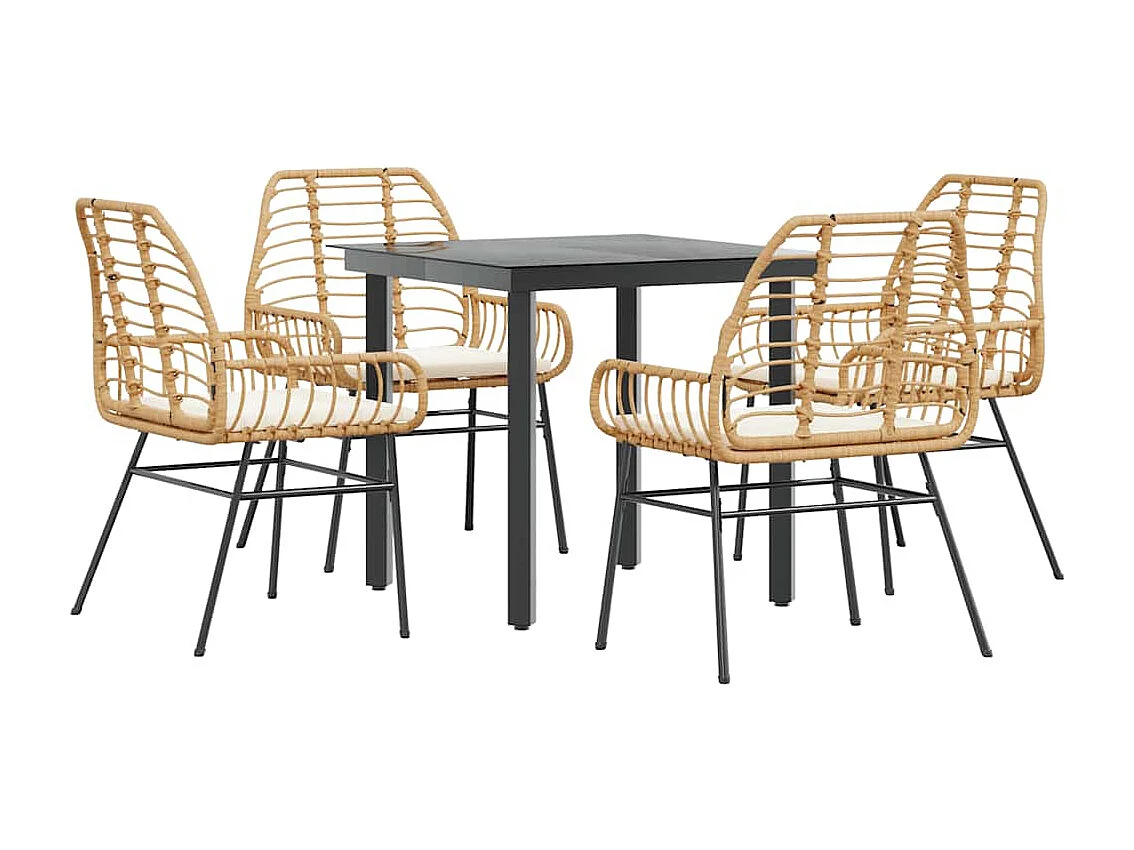 Juego de comedor jardín 5 piezas cojines ratán sintético marrón