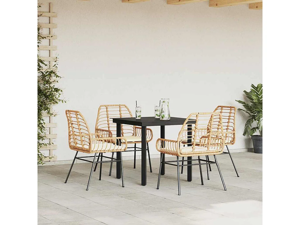 Juego de comedor jardín 5 piezas cojines ratán sintético marrón