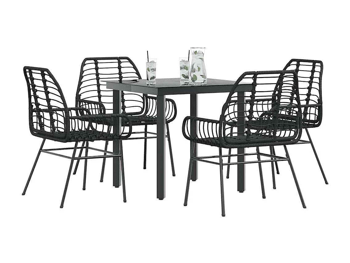 Juego de comedor jardín 5 piezas ratán sintético vidrio negro