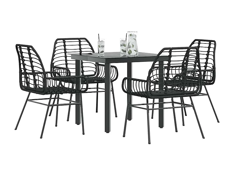 Juego de comedor jardín 5 piezas ratán sintético vidrio negro