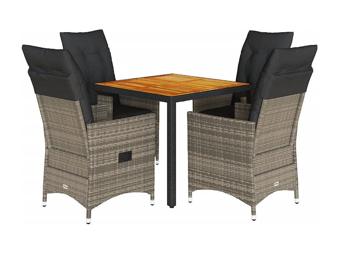 Ensemble à manger de jardin 5 pièces coussins gris résine tressée