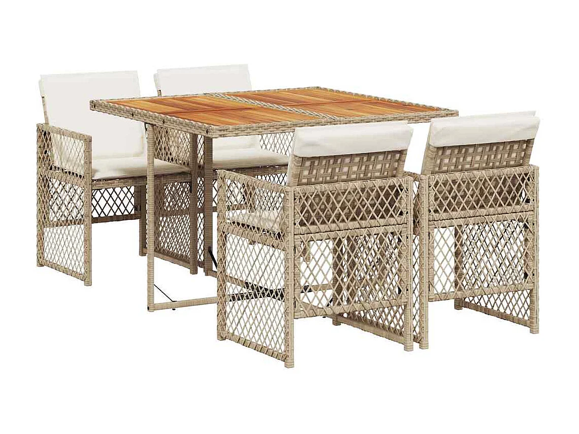 Set comedor de jardín 5 piezas con cojines ratán sintético beige