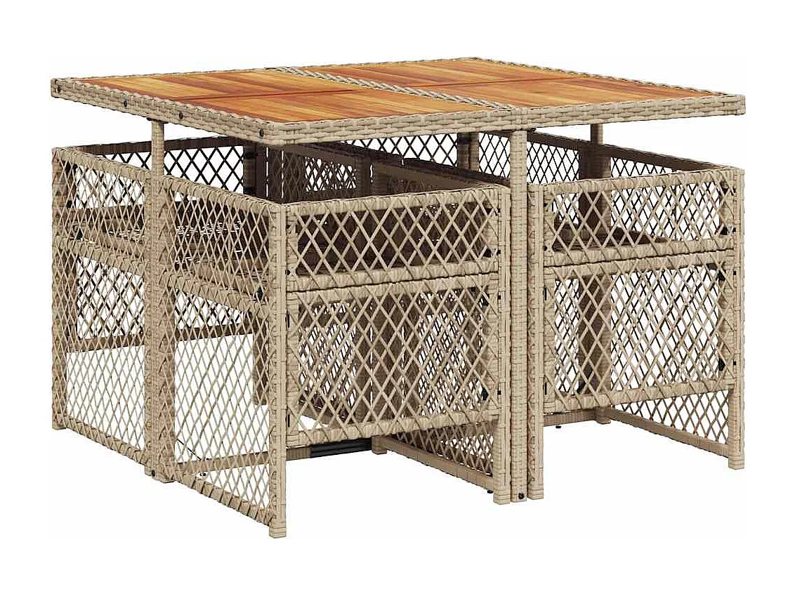 Set comedor de jardín 5 piezas con cojines ratán sintético beige