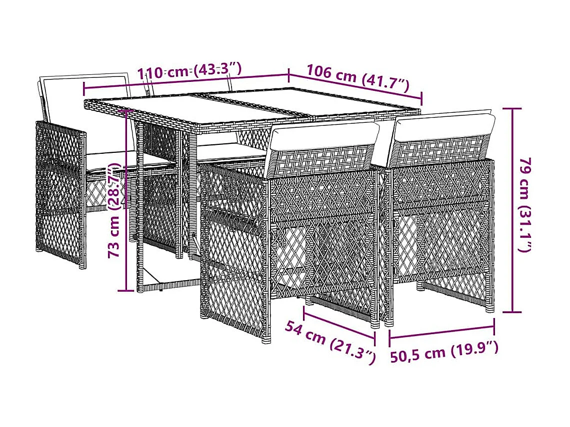 Set comedor de jardín 5 piezas con cojines ratán sintético beige