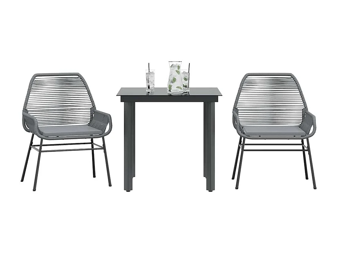 Juego comedor jardín 3 piezas cojines ratán sintético vidrio gris