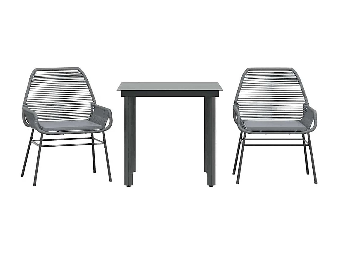 Juego comedor jardín 3 piezas cojines ratán sintético vidrio gris