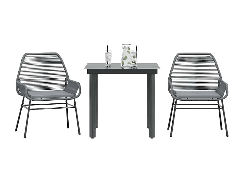 Juego comedor jardín 3 piezas cojines ratán sintético vidrio gris