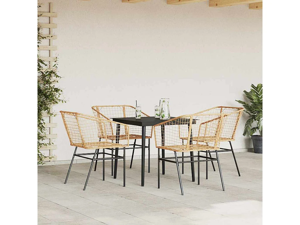 Juego de comedor jardín 5 piezas ratán sintético marrón