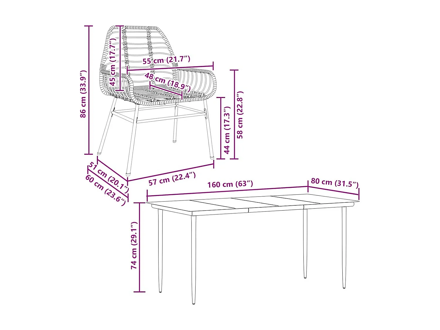 Juego de comedor jardín 5 piezas ratán sintético vidrio negro